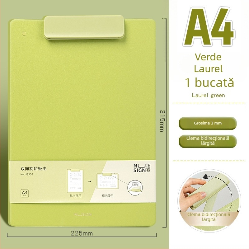 Deli Ns502 clemă rotativă pentru placă, dosar A4 lat, organizator de birou pentru depozitare documente (orizontală și verticală)
