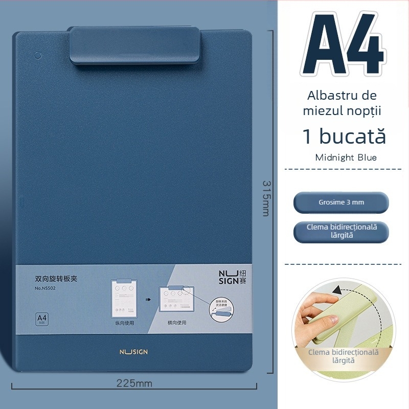 Deli Ns502 clemă rotativă pentru placă, dosar A4 lat, organizator de birou pentru depozitare documente (orizontală și verticală)