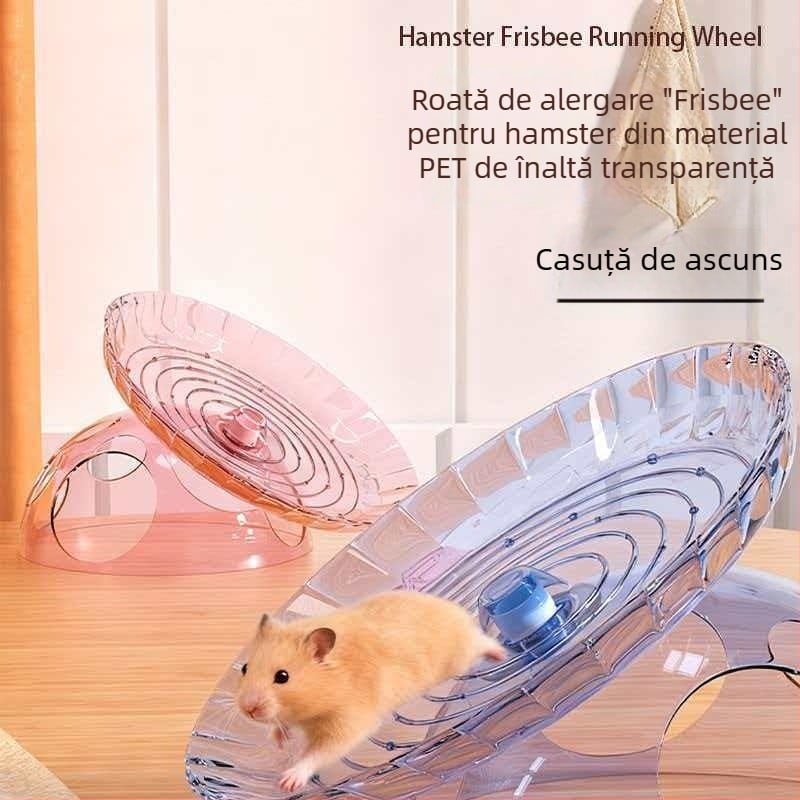 Roata Frisbee pentru hamster cu casă de ascundere și decor de peisaj