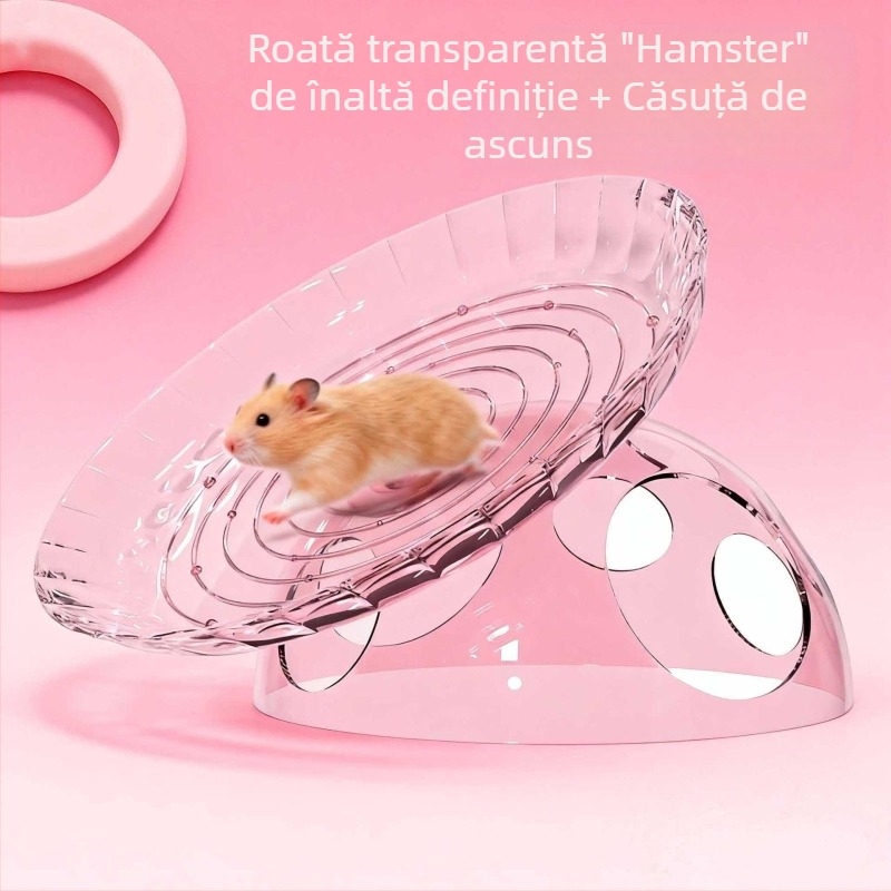 Roata Frisbee pentru hamster cu casă de ascundere și decor de peisaj