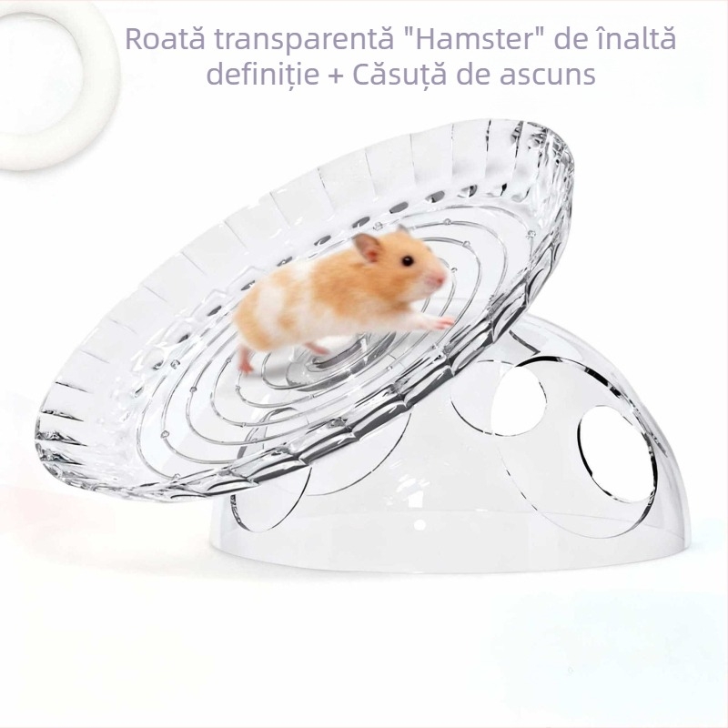 Roata Frisbee pentru hamster cu casă de ascundere și decor de peisaj