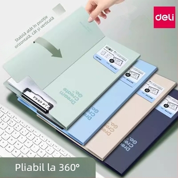 Deli PE131 Fișier A4 cu clip pentru scris și clip de depozitare pliabil