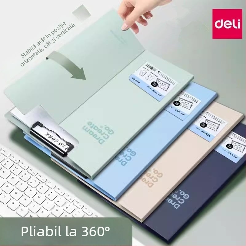 Deli PE131 Fișier A4 cu clip pentru scris și clip de depozitare pliabil