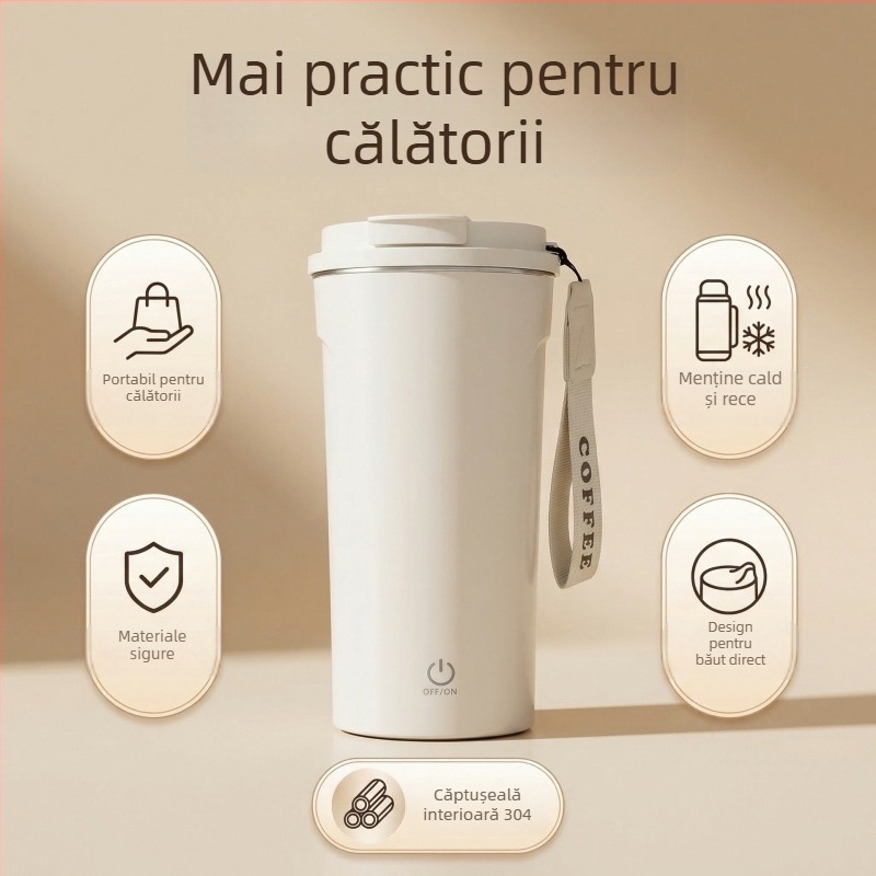 Cană electrică de amestecat, de nivel alimentar, complet automat, rotire magnetică, cană shaker portabil din oțel inoxidabil