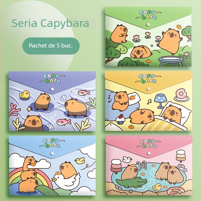 Geantă de fișiere A4 cu capacitate mare, design desen animat, pentru documente, contracte, chitanțe și lucrări de examen, închidere cu cataramă