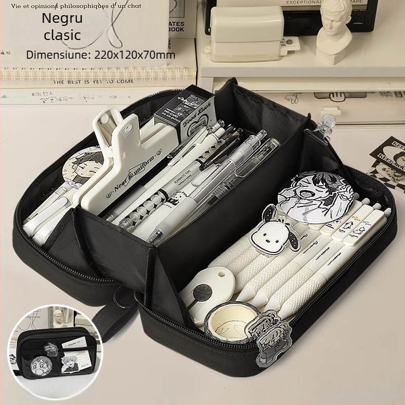 Penar vulcan cu 5 straturi, capacitate mare, design transparent cu două straturi pentru elevi din ciclul primar și gimnaziu