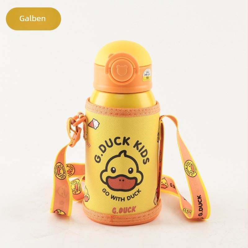 Little Yellow Duck Termos pentru copii cu pai, din oțel inoxidabil 316, clasă alimentară