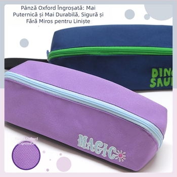 Etui multifunctional orizontal pentru elevi - capacitate mare, material Oxford, albastru și roz, fermoar comod