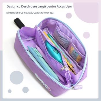 Etui multifunctional orizontal pentru elevi - capacitate mare, material Oxford, albastru și roz, fermoar comod