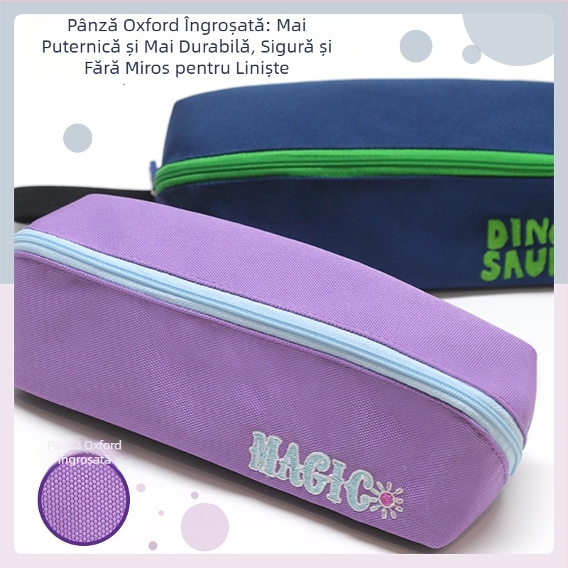 Etui multifunctional orizontal pentru elevi - capacitate mare, material Oxford, albastru și roz, fermoar comod