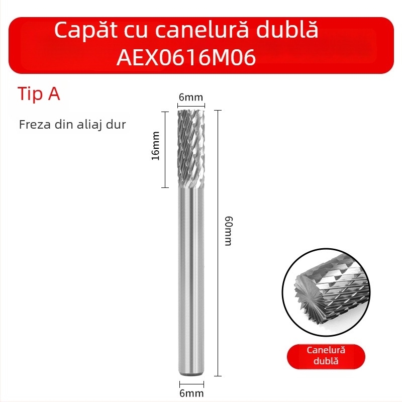 Set de fișiere rotative din carburi cu capete din oțel Wolfram pentru lustruire, debavurare și reaming – bază 6 mm, freză-burghiu