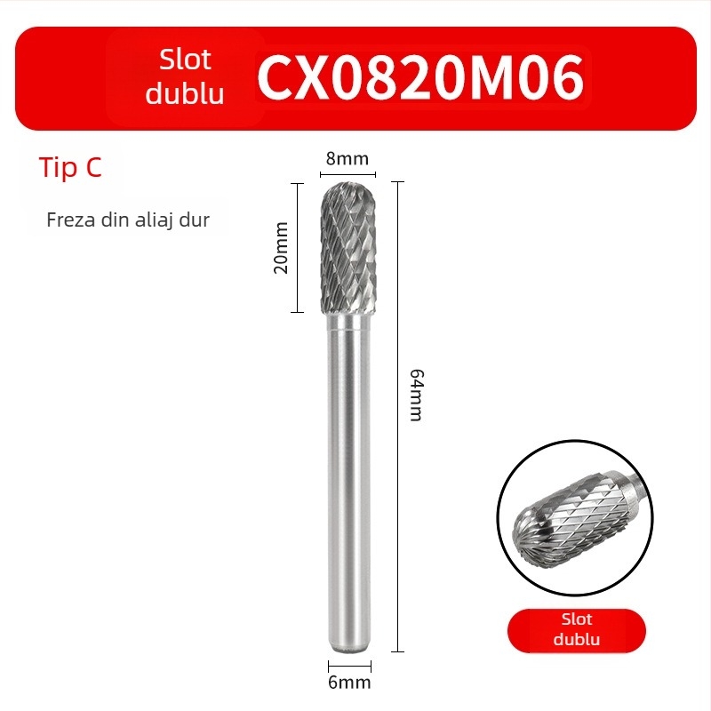 Set de fișiere rotative din carburi cu capete din oțel Wolfram pentru lustruire, debavurare și reaming – bază 6 mm, freză-burghiu