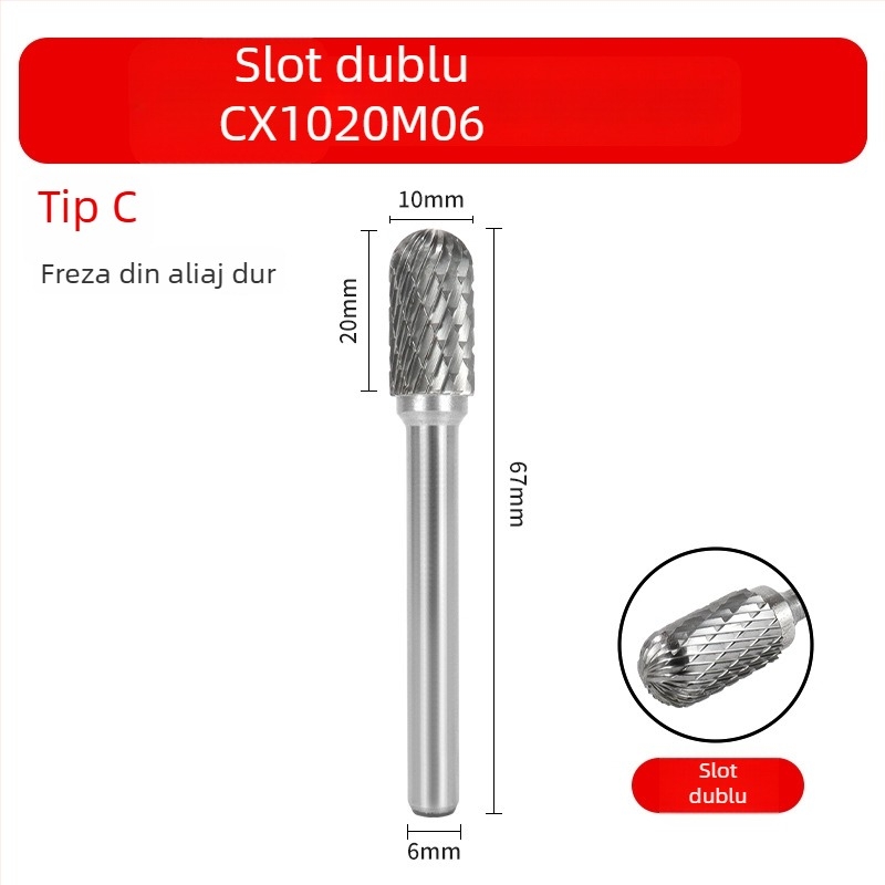 Set de fișiere rotative din carburi cu capete din oțel Wolfram pentru lustruire, debavurare și reaming – bază 6 mm, freză-burghiu