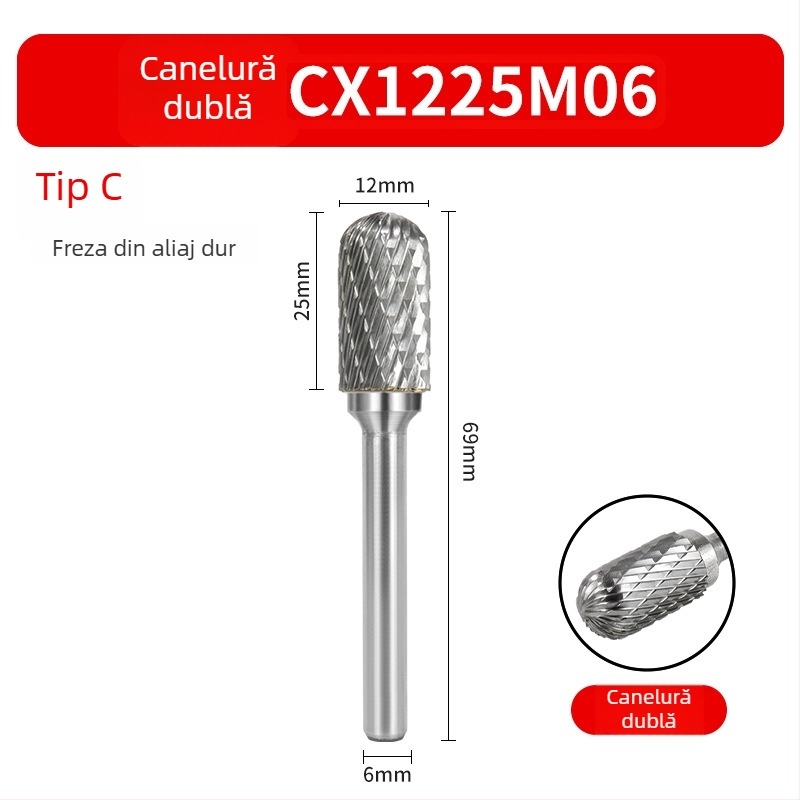 Set de fișiere rotative din carburi cu capete din oțel Wolfram pentru lustruire, debavurare și reaming – bază 6 mm, freză-burghiu