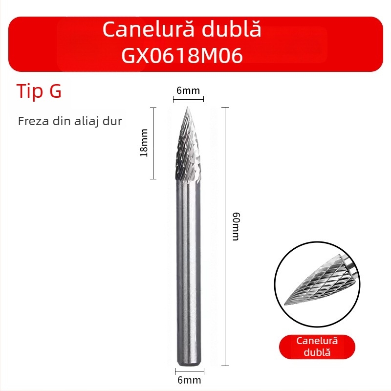 Set de fișiere rotative din carburi cu capete din oțel Wolfram pentru lustruire, debavurare și reaming – bază 6 mm, freză-burghiu