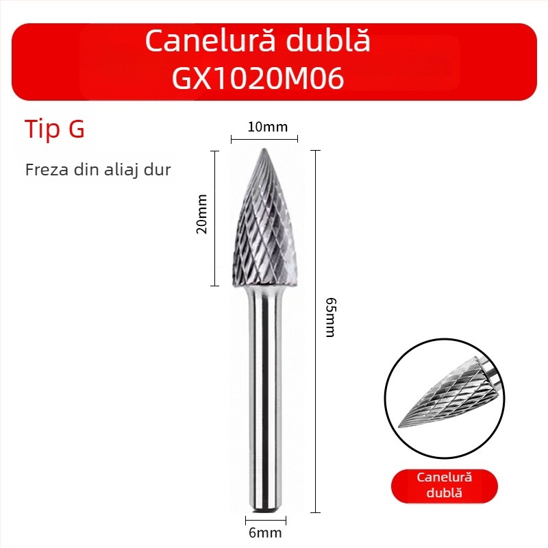 Set de fișiere rotative din carburi cu capete din oțel Wolfram pentru lustruire, debavurare și reaming – bază 6 mm, freză-burghiu