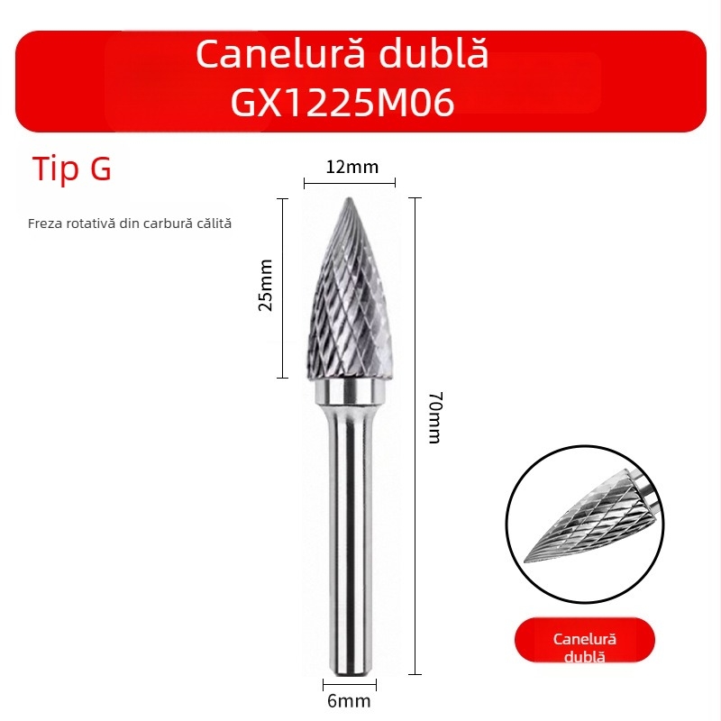 Set de fișiere rotative din carburi cu capete din oțel Wolfram pentru lustruire, debavurare și reaming – bază 6 mm, freză-burghiu