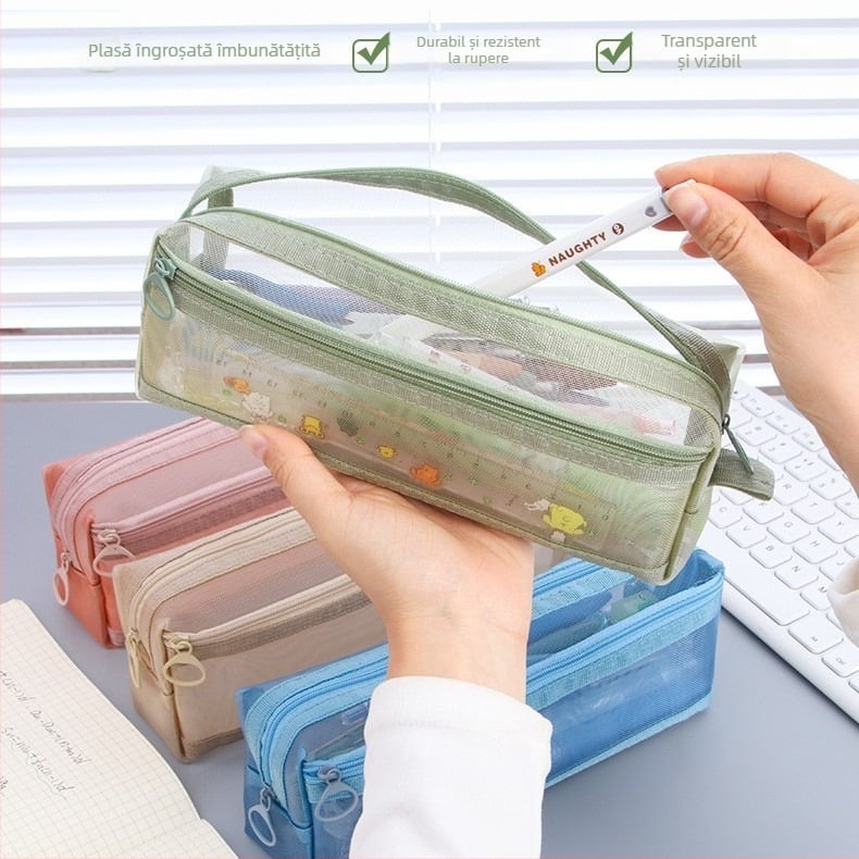 Penar din plasă transparent, design minimalist, două straturi, capacitate mare, fermoar