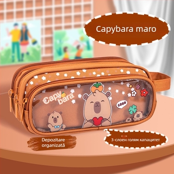 Penar pentru creioane cu trei straturi, capacitate mare, design drăguț, rezistent la pete și durabil pentru elevii din ciclul primar