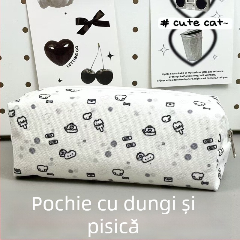 Penar cu pisică în linie – drăguț, minimalist, capacitate mare, organizator multifuncțional pentru fete și elevi