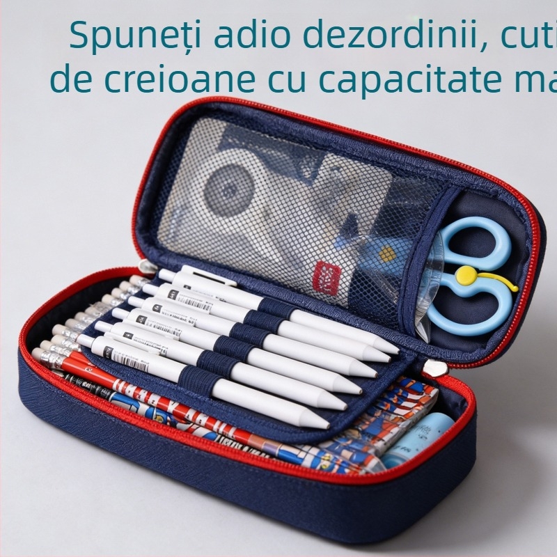 Penar în stil coreean pentru creioane și rechizite școlare, cu capacitate mare, din țesătură Oxford