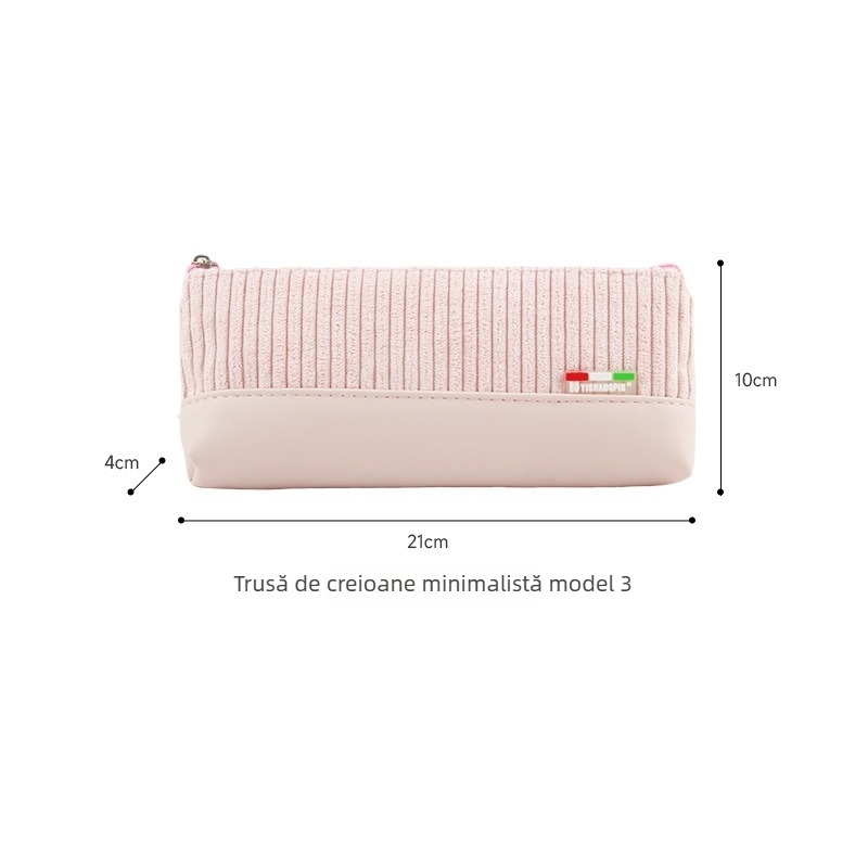 Penar minimalist, trei culori, în dungi, cu capacitate mare pentru rechizite școlare
