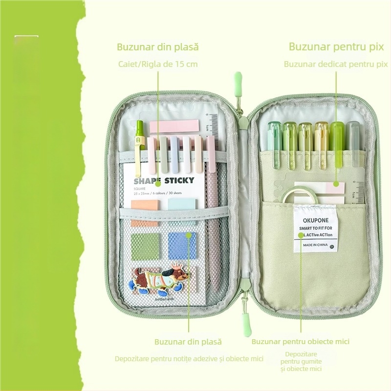 Etui minimalist pentru creioane, design prăjitură cu susan, model 2025, stil IG, geantă de papetărie compactă pentru băieți de gimnaziu.