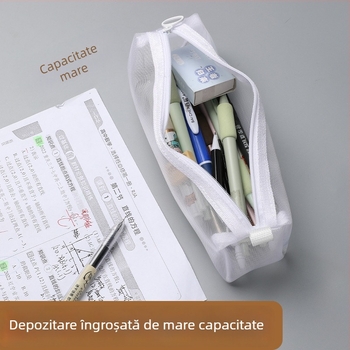 Etui pentru creioane din plasă, cu capacitate mare, geantă transparentă pentru studiu, organizator portabil de papetărie