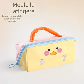 Penar pentru creioane cu animale în stil cartoon, design color-block, capacitate mare, cu mâner