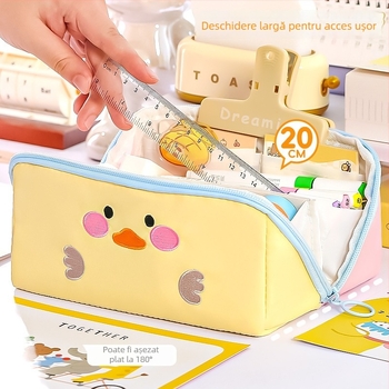 Penar pentru creioane cu animale în stil cartoon, design color-block, capacitate mare, cu mâner