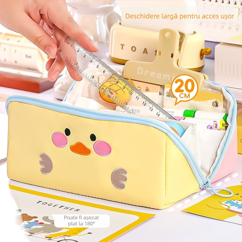Penar pentru creioane cu animale în stil cartoon, design color-block, capacitate mare, cu mâner