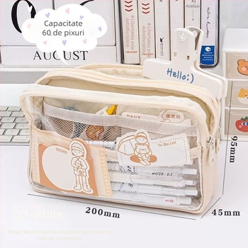 Penar transparent, capacitate mare, design cu trei straturi, pentru eleve.