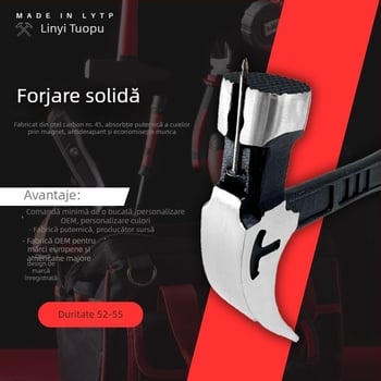 Ciocan monobloc din oțel cu carbon înalt, cap cu gheară, formă octagonală, pentru scoaterea cuiului, magnet puternic