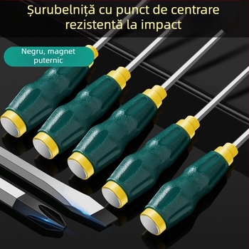 Șurubelniță magnetică cu nucleu prin, șurubelniță de impact industrial ultradură, cu capete plată și cruciş, grea