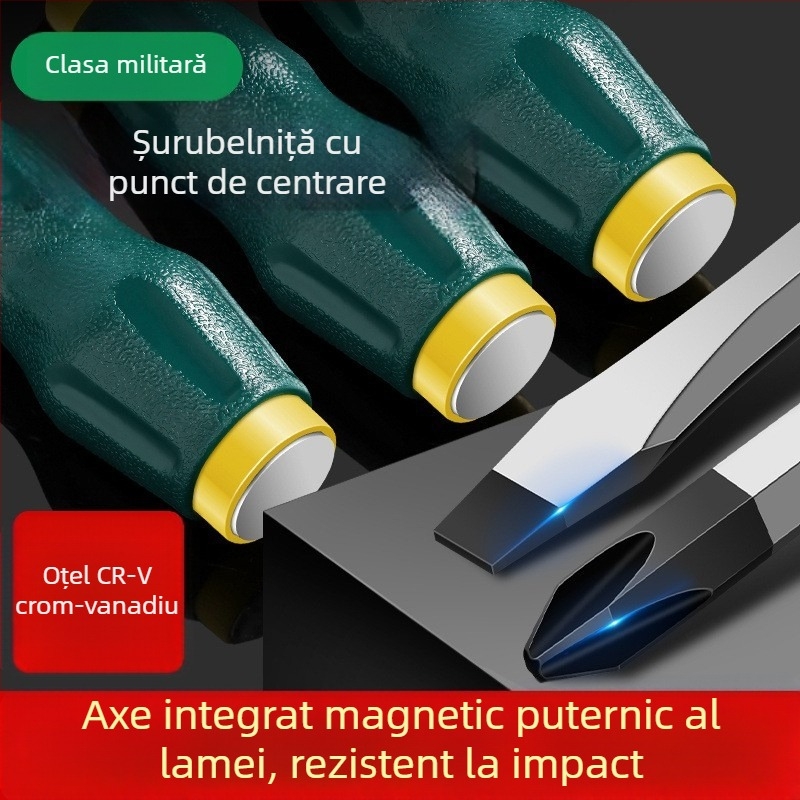 Șurubelniță magnetică cu nucleu prin, șurubelniță de impact industrial ultradură, cu capete plată și cruciş, grea