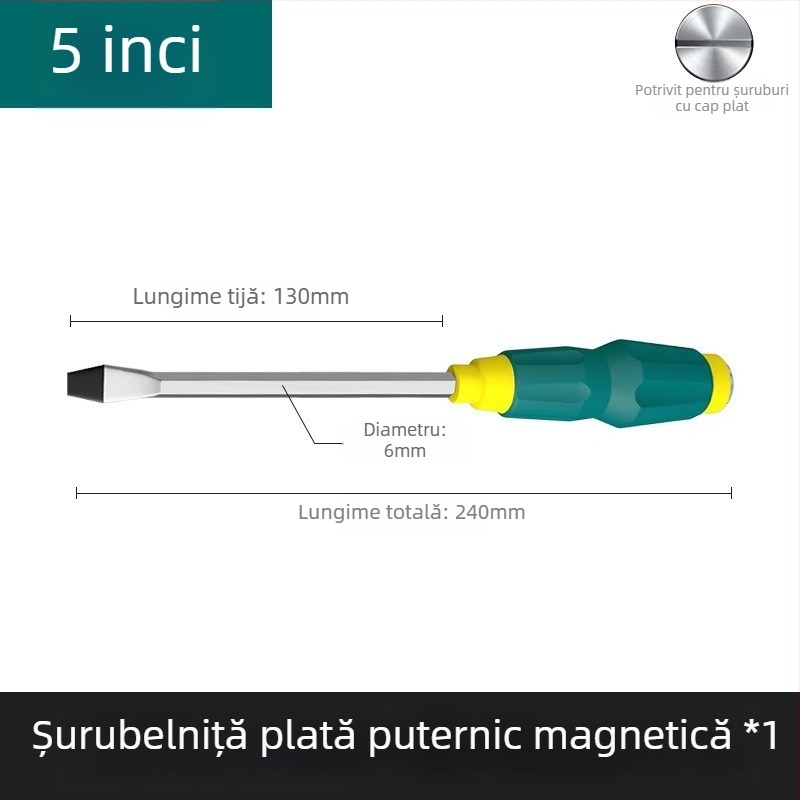 Șurubelniță magnetică cu nucleu prin, șurubelniță de impact industrial ultradură, cu capete plată și cruciş, grea