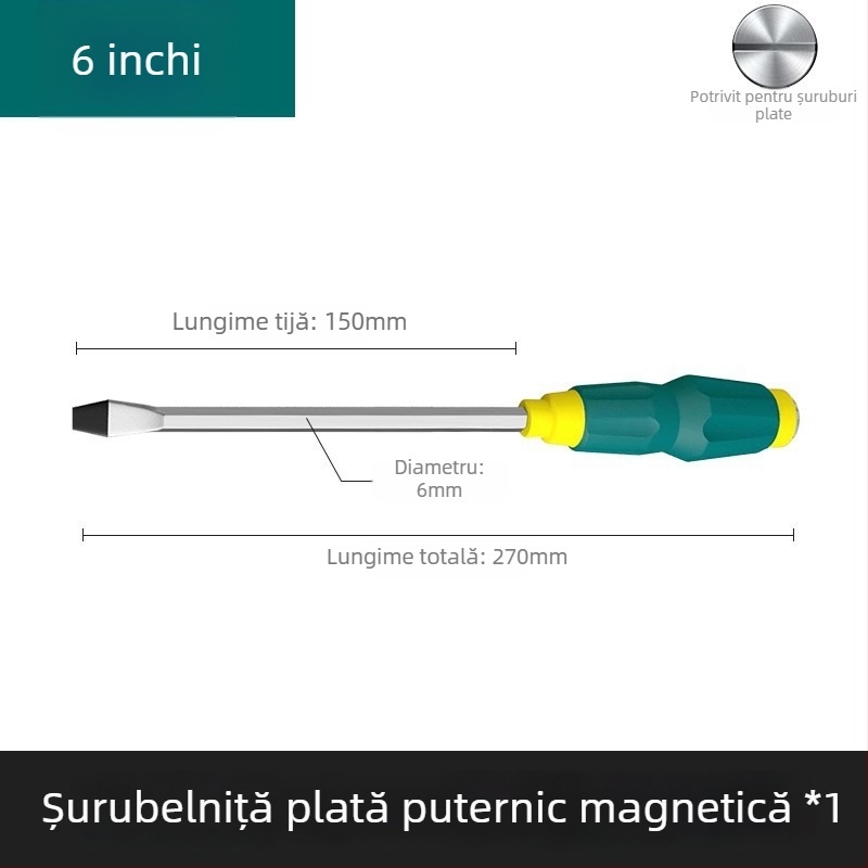 Șurubelniță magnetică cu nucleu prin, șurubelniță de impact industrial ultradură, cu capete plată și cruciş, grea