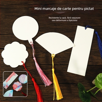 Semne de carte în stil antic, cu ciucuri, decor cultural și creativ, semne de carte mini din carton alb, pictate manual