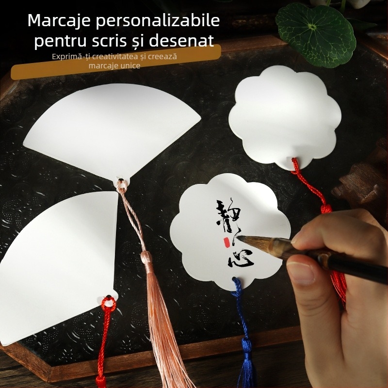 Semne de carte în stil antic, cu ciucuri, decor cultural și creativ, semne de carte mini din carton alb, pictate manual