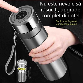 Ceainic termos din oțel inoxidabil 316, capac cu deschidere la un singur buton, pentru mașină, separare ceai-apă