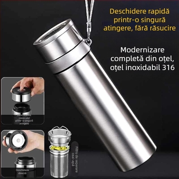 Ceainic termos din oțel inoxidabil 316, capac cu deschidere la un singur buton, pentru mașină, separare ceai-apă