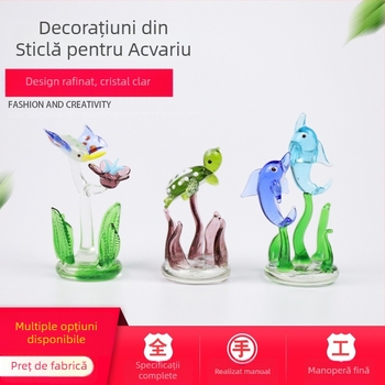 Ornament din sticlă pentru acvariu cu peisaj, plante acvatice și pești – decor pentru sufragerie