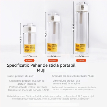 Pahar din sticlă borosilicat de înaltă rezistență cu separare ceai-apă, portabil, rezistent la temperaturi, anti-explozie, cu capac și filtru