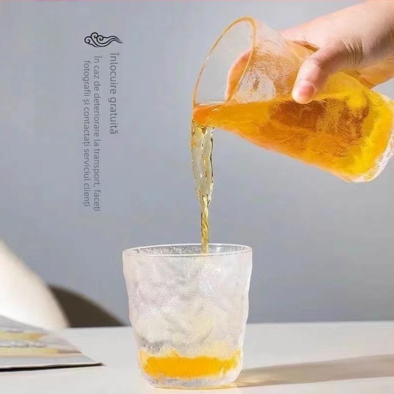 Pahar din sticlă cu model glaciar, cilindric, fără capac