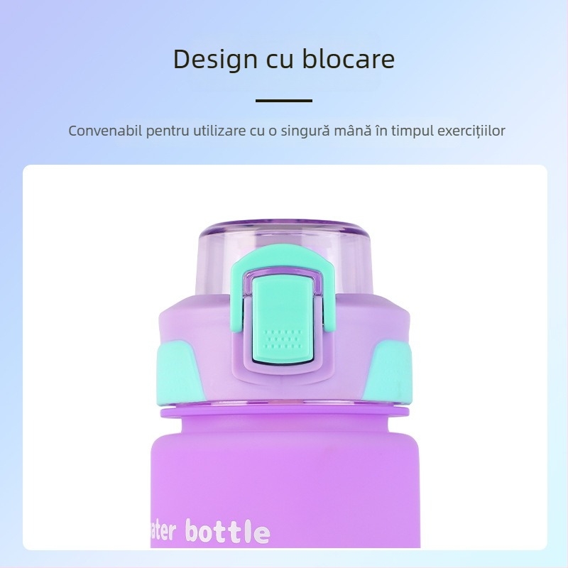 Sticlă de apă din plastic, capacitate mare, pentru activități în aer liber, cu curea de purtare, design gradient animație, băut direct