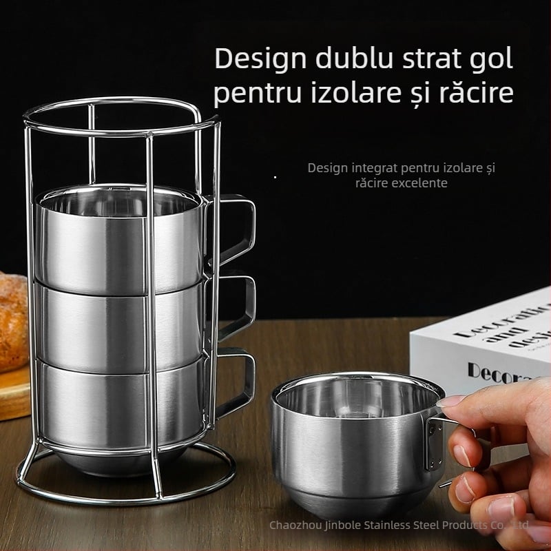 Ceașcă de cafea din oțel inoxidabil, cu pereți dubli, pentru camping în aer liber și drumeții