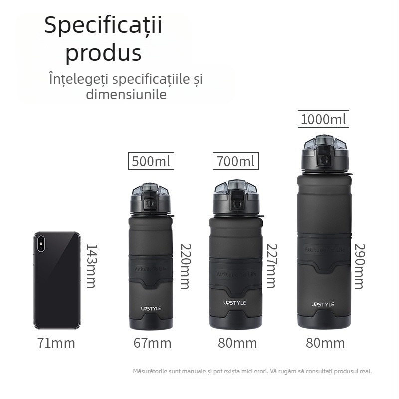 Sticlă de apă sport portabilă din plastic pentru elevi, rezistentă la căderi