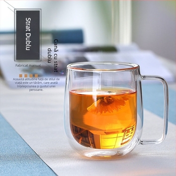 Cană din sticlă borosilicată pentru ceai cu lapte și cafea, un singur strat, transparentă, izolație termică, cu mâner, pentru casă și birou