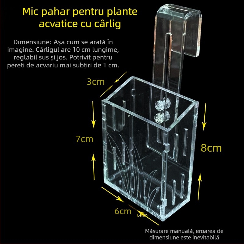 Cupă de plantare din acrilic pentru acvariu, fixare pe perete cu ventuză, decor pentru plante acvatice