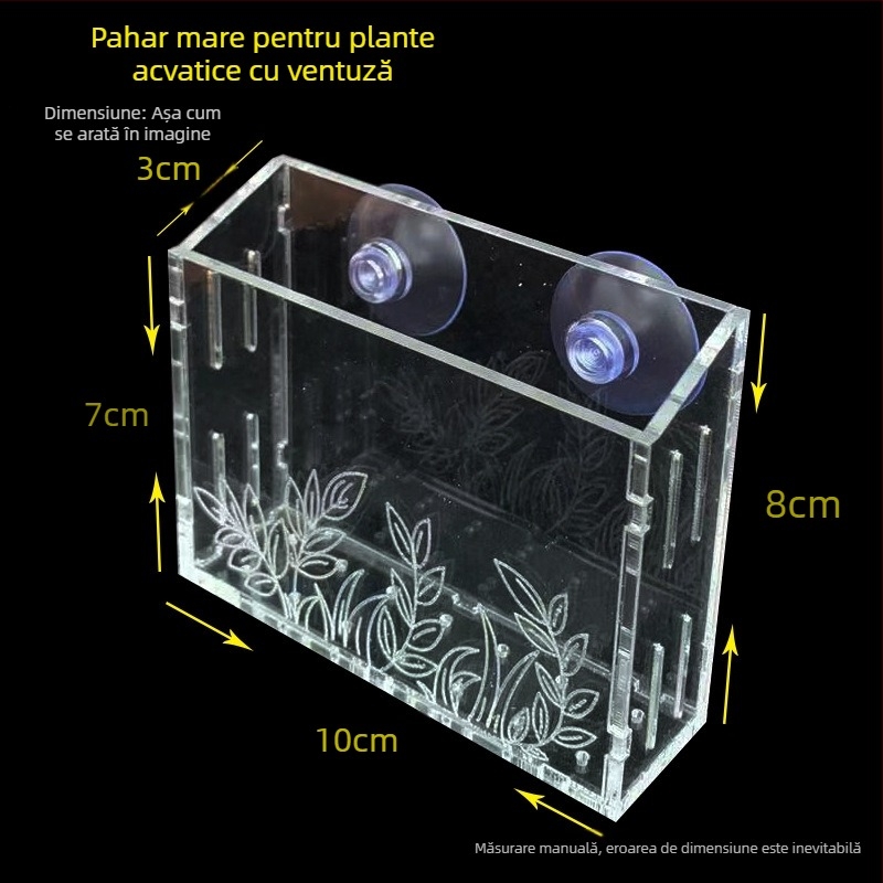 Cupă de plantare din acrilic pentru acvariu, fixare pe perete cu ventuză, decor pentru plante acvatice